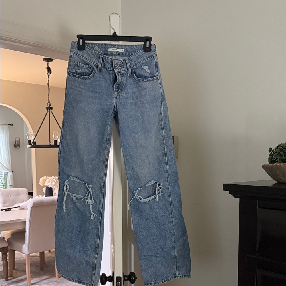 Levi's Light Blue Distressed Wide Leg Jeans